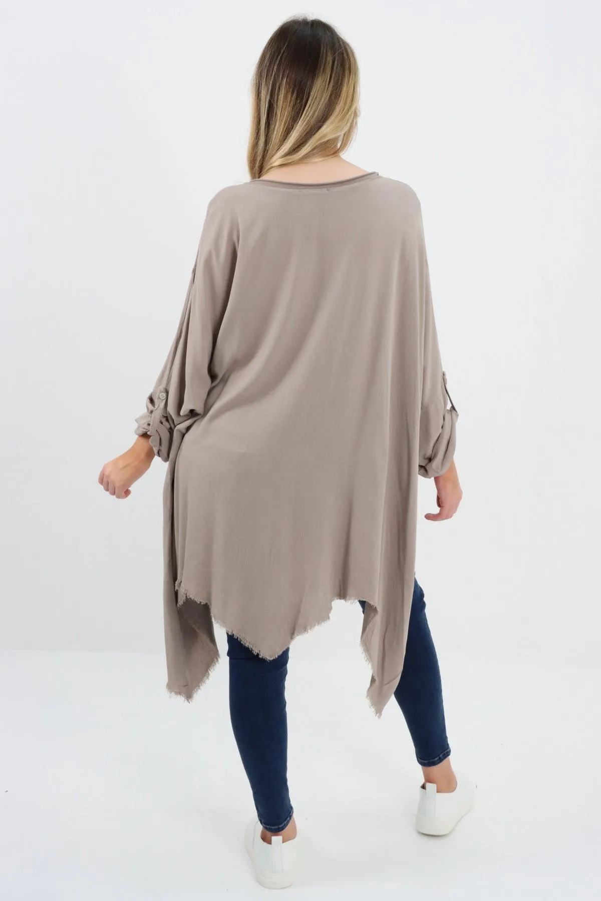 Ladies Made In Italy Foil Feather Raw Edge Top
