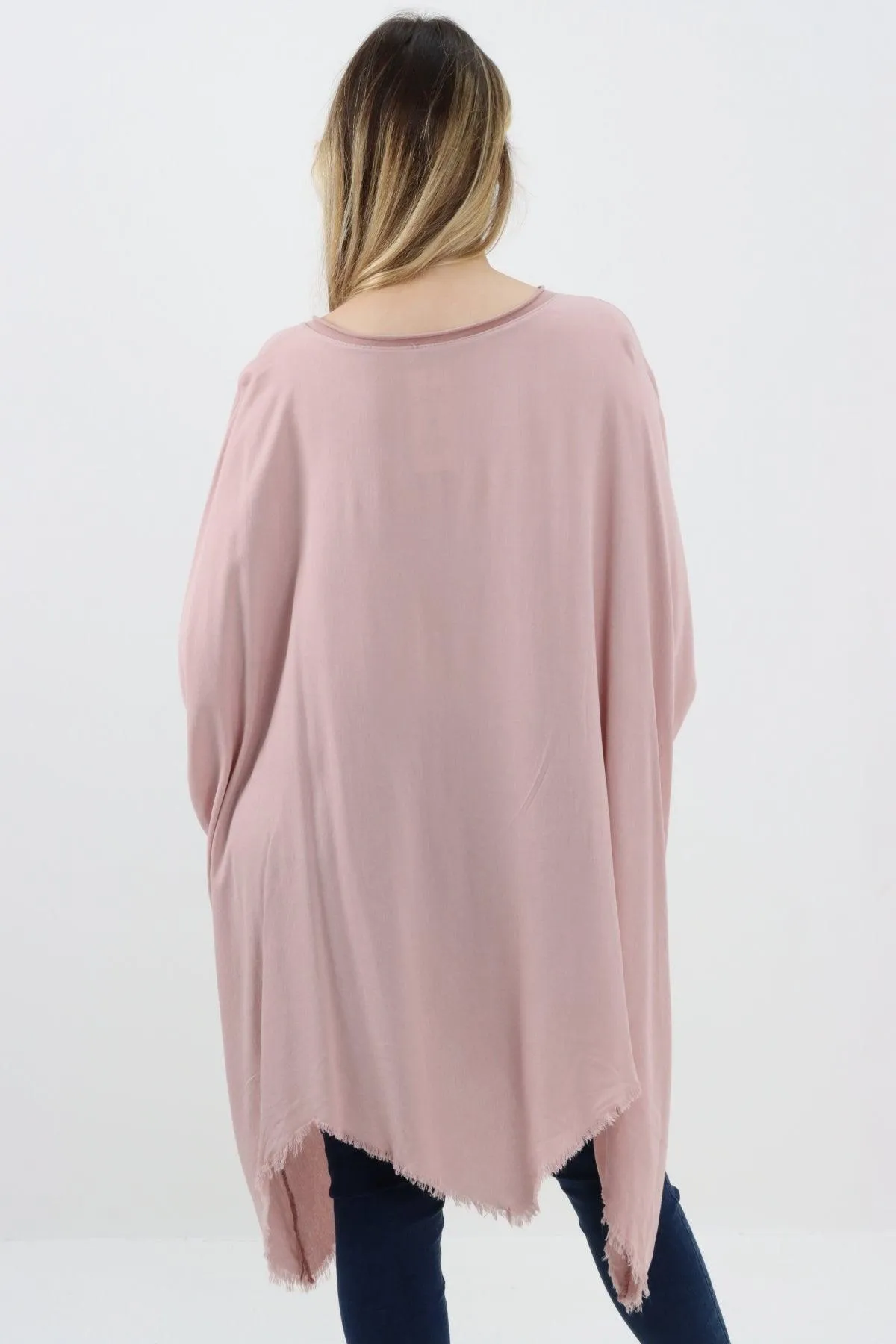 Ladies Made In Italy Foil Feather Raw Edge Top