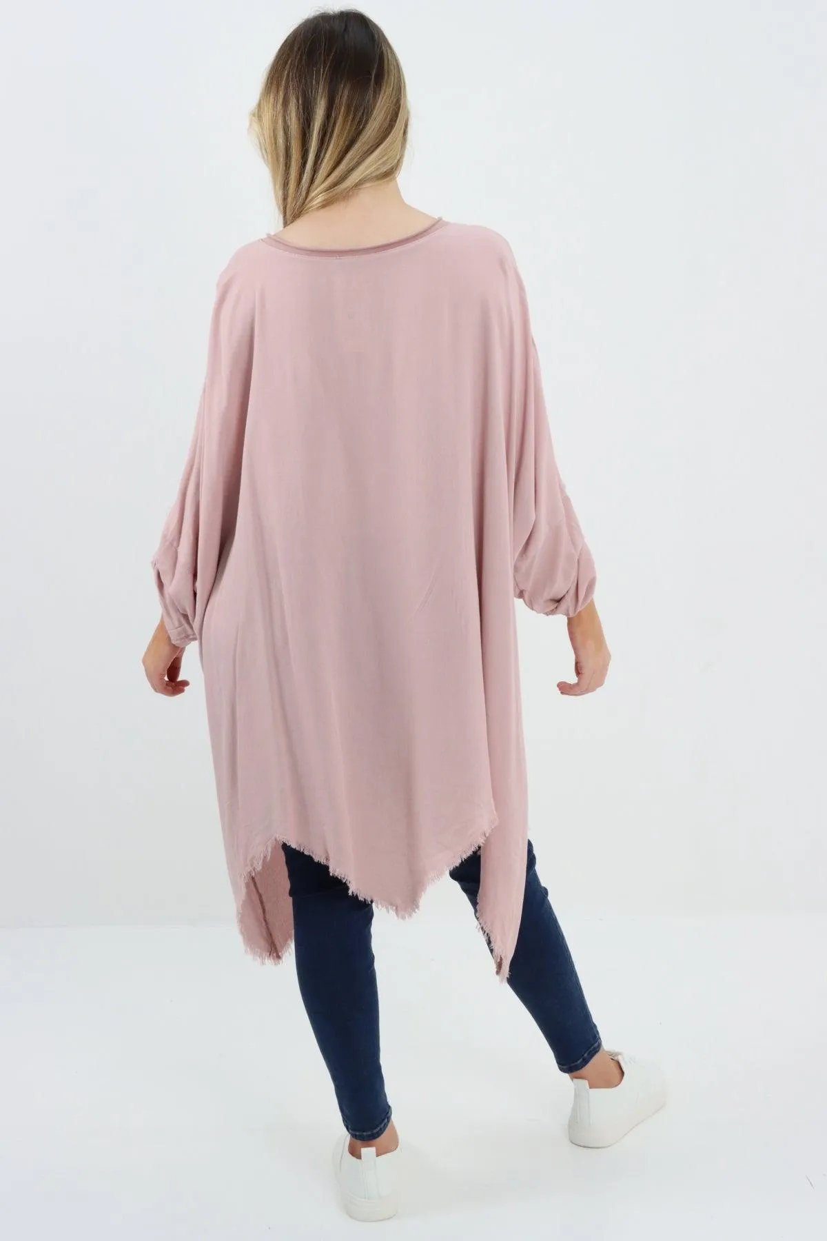 Ladies Made In Italy Foil Feather Raw Edge Top