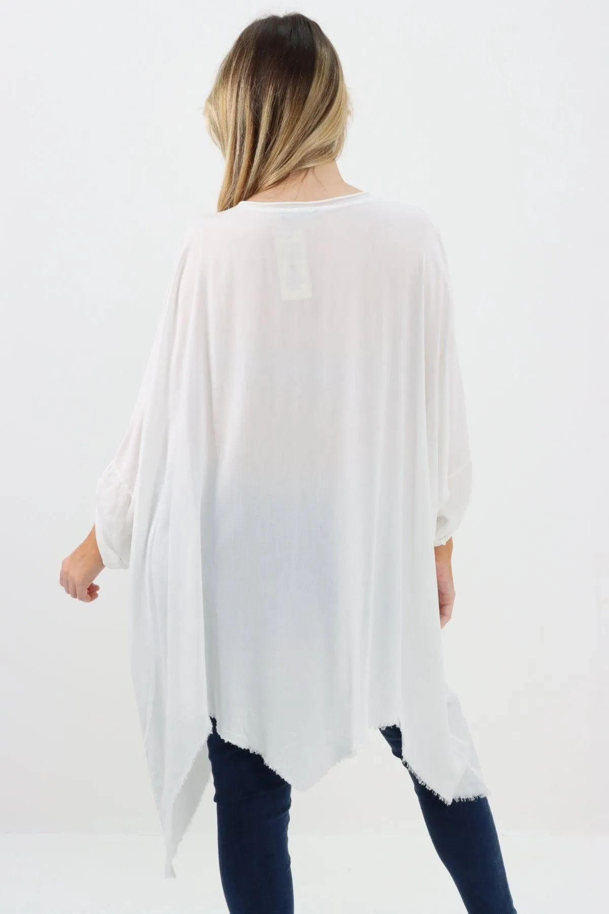 Ladies Made In Italy Foil Feather Raw Edge Top