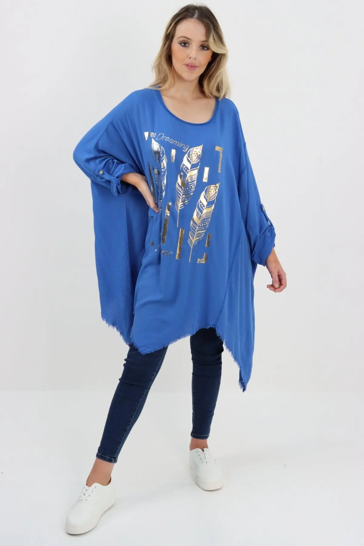 Ladies Made In Italy Foil Feather Raw Edge Top