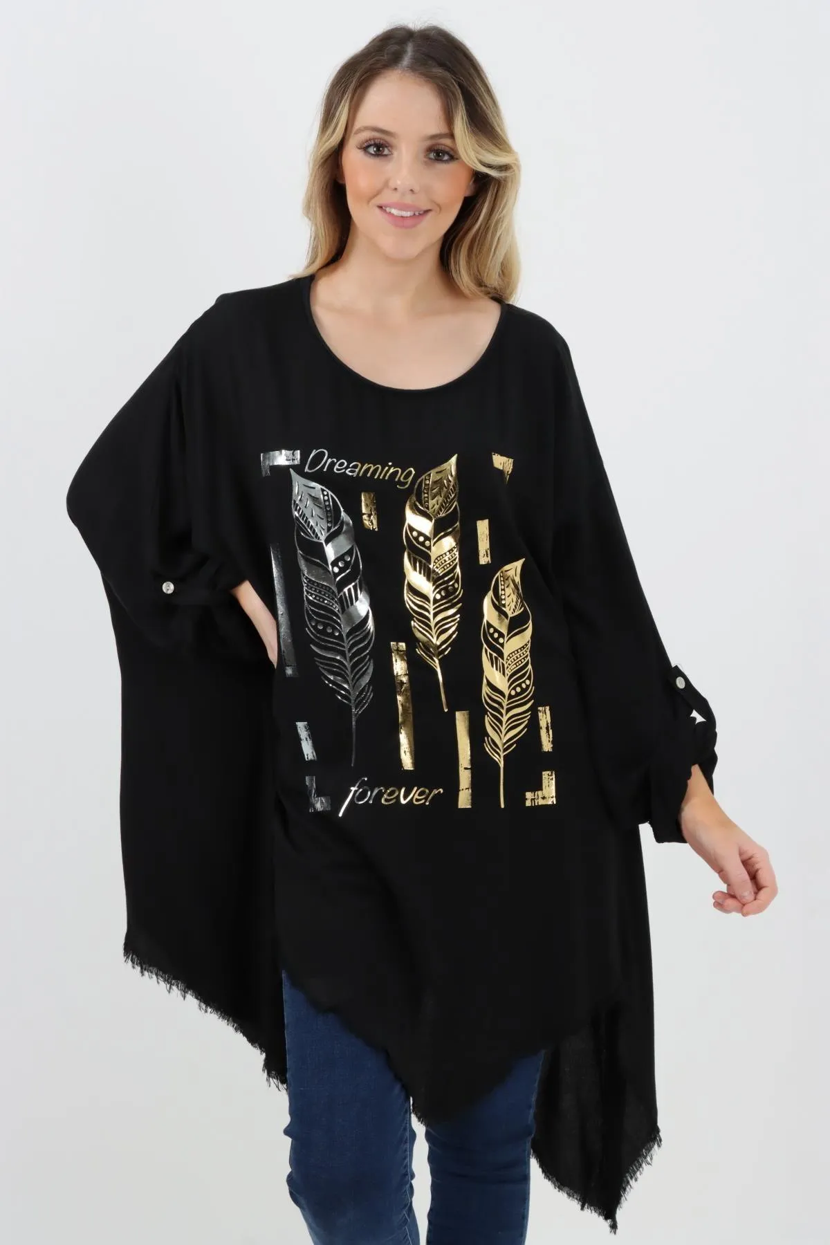 Ladies Made In Italy Foil Feather Raw Edge Top