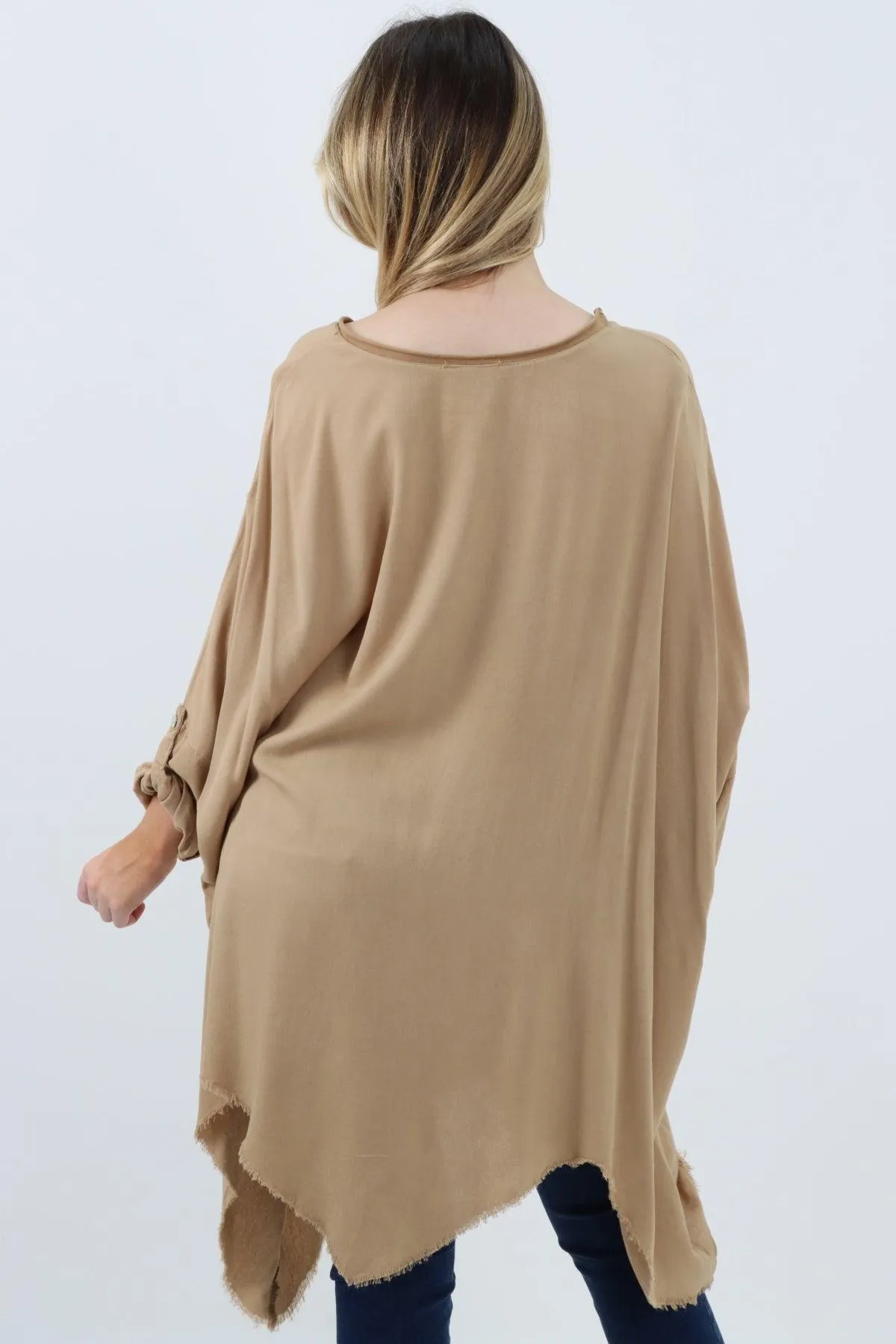 Ladies Made In Italy Foil Feather Raw Edge Top