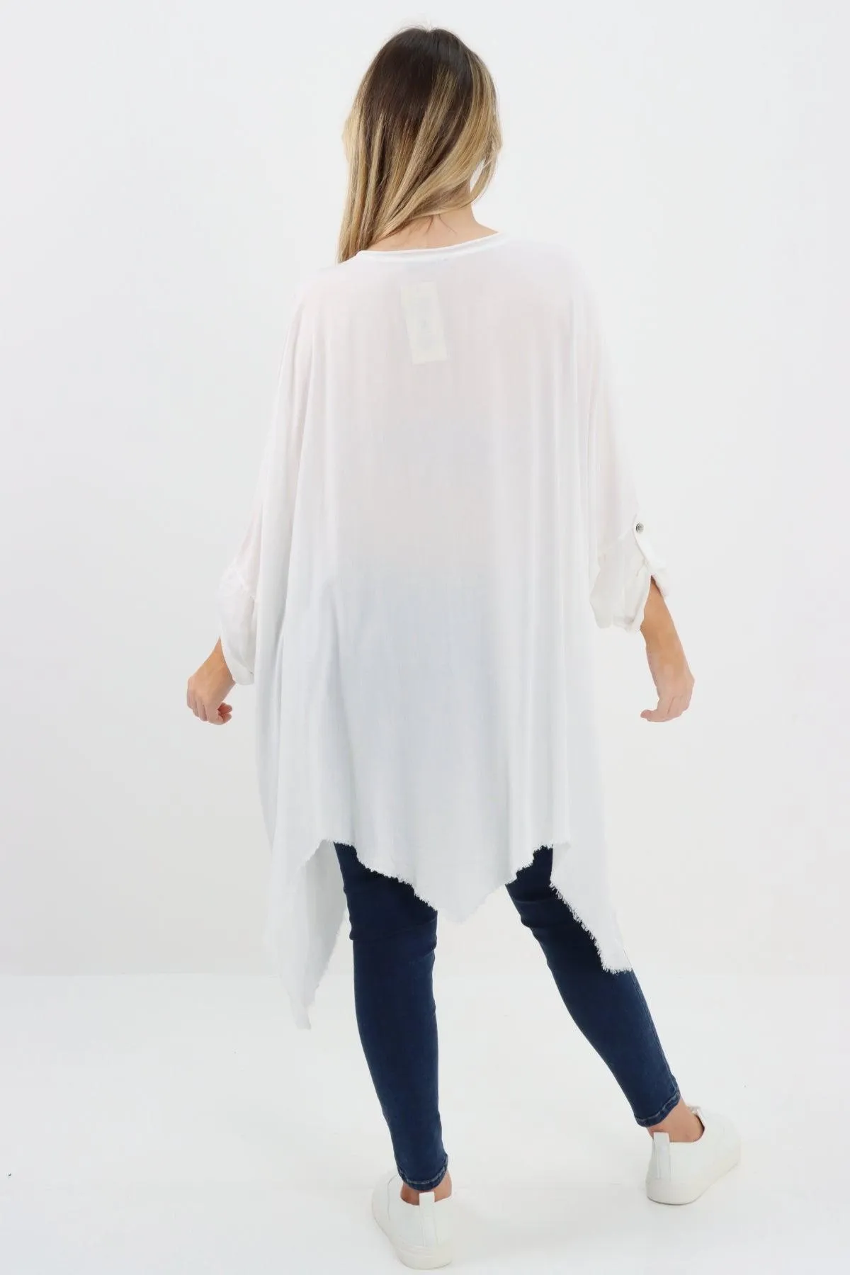 Ladies Made In Italy Foil Feather Raw Edge Top