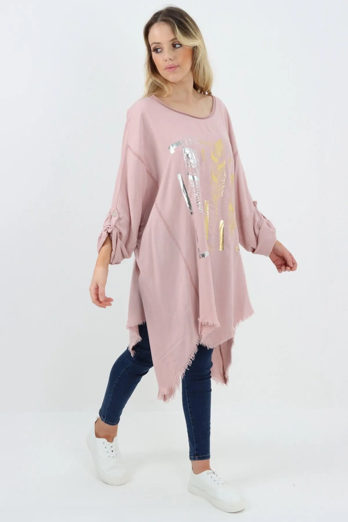 Ladies Made In Italy Foil Feather Raw Edge Top