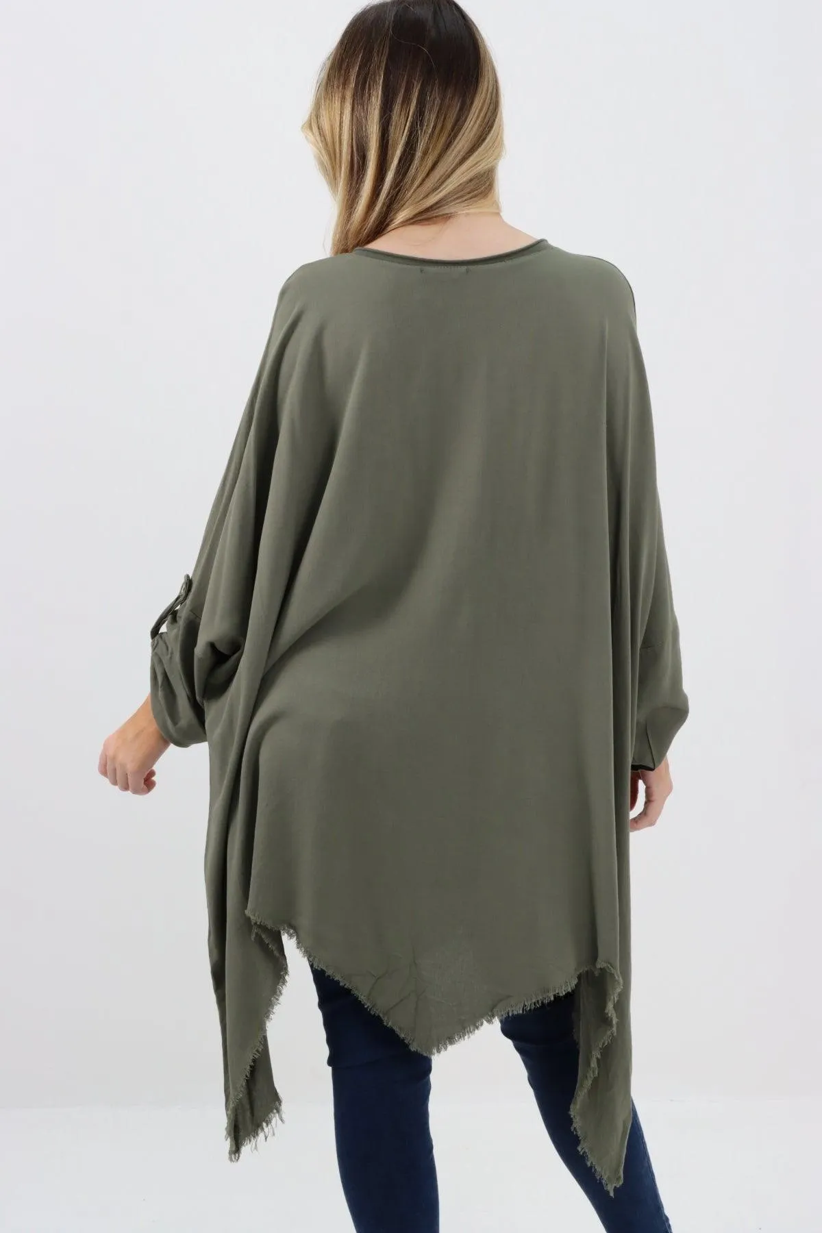 Ladies Made In Italy Foil Feather Raw Edge Top