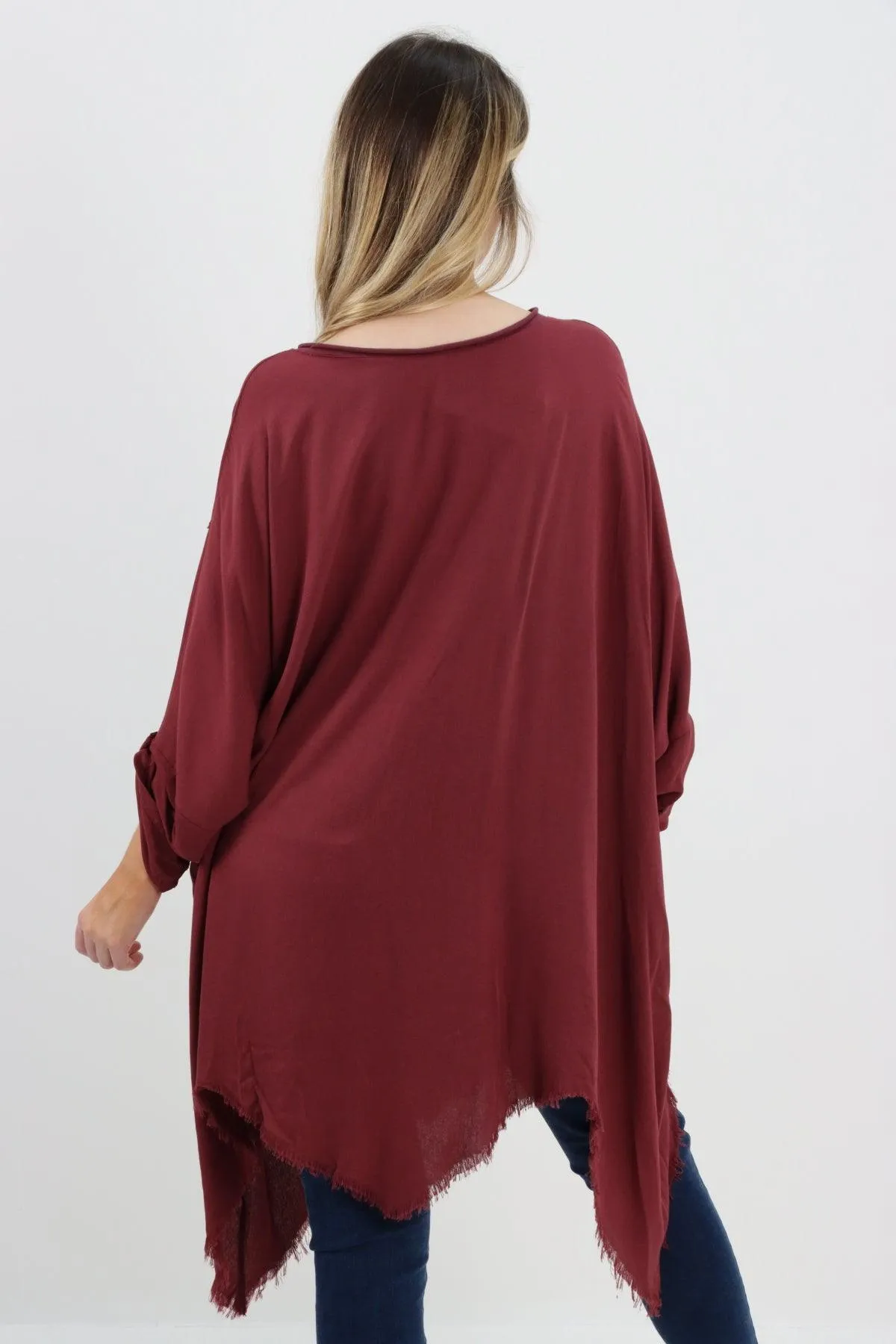 Ladies Made In Italy Foil Feather Raw Edge Top
