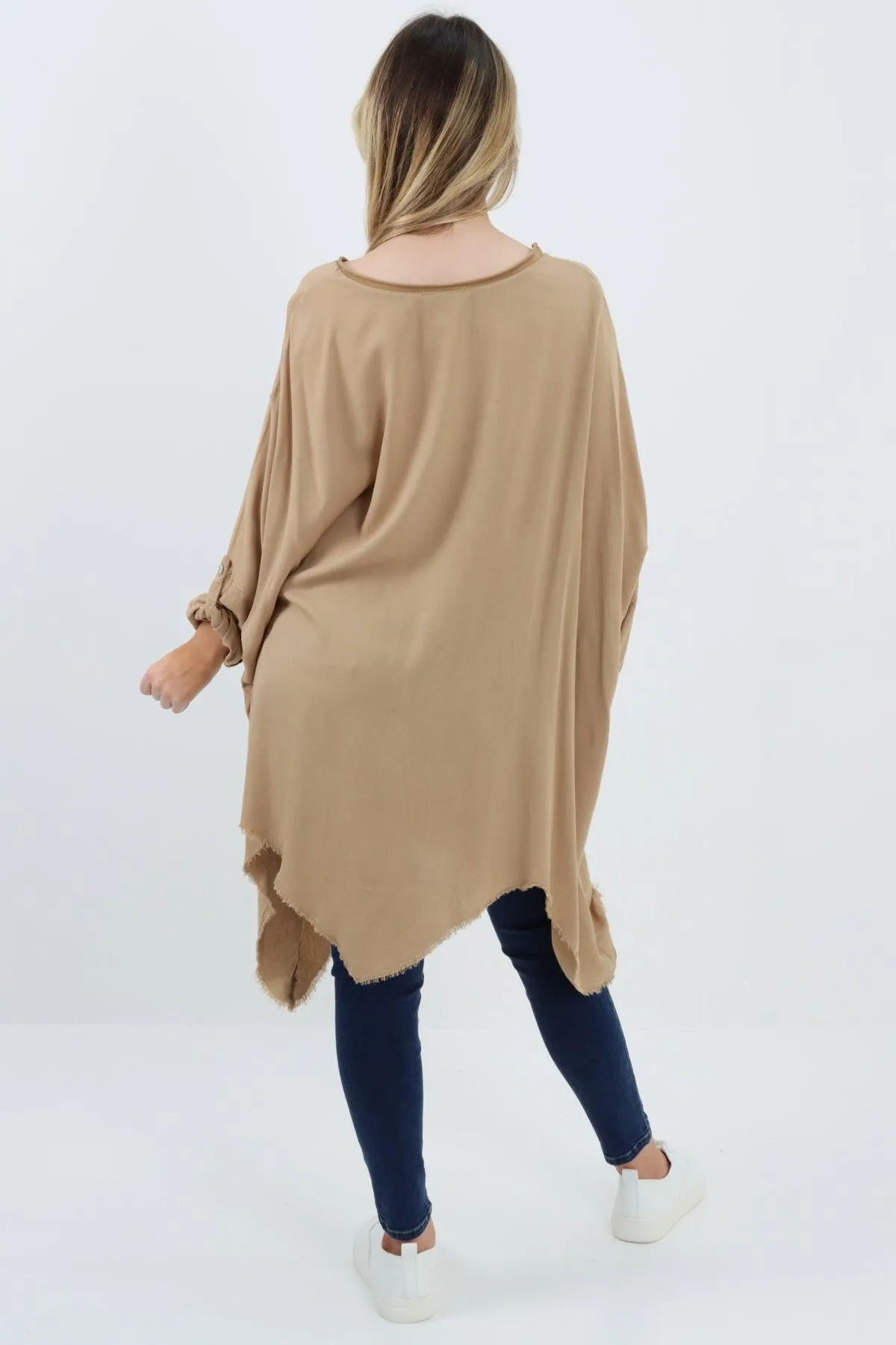 Ladies Made In Italy Foil Feather Raw Edge Top