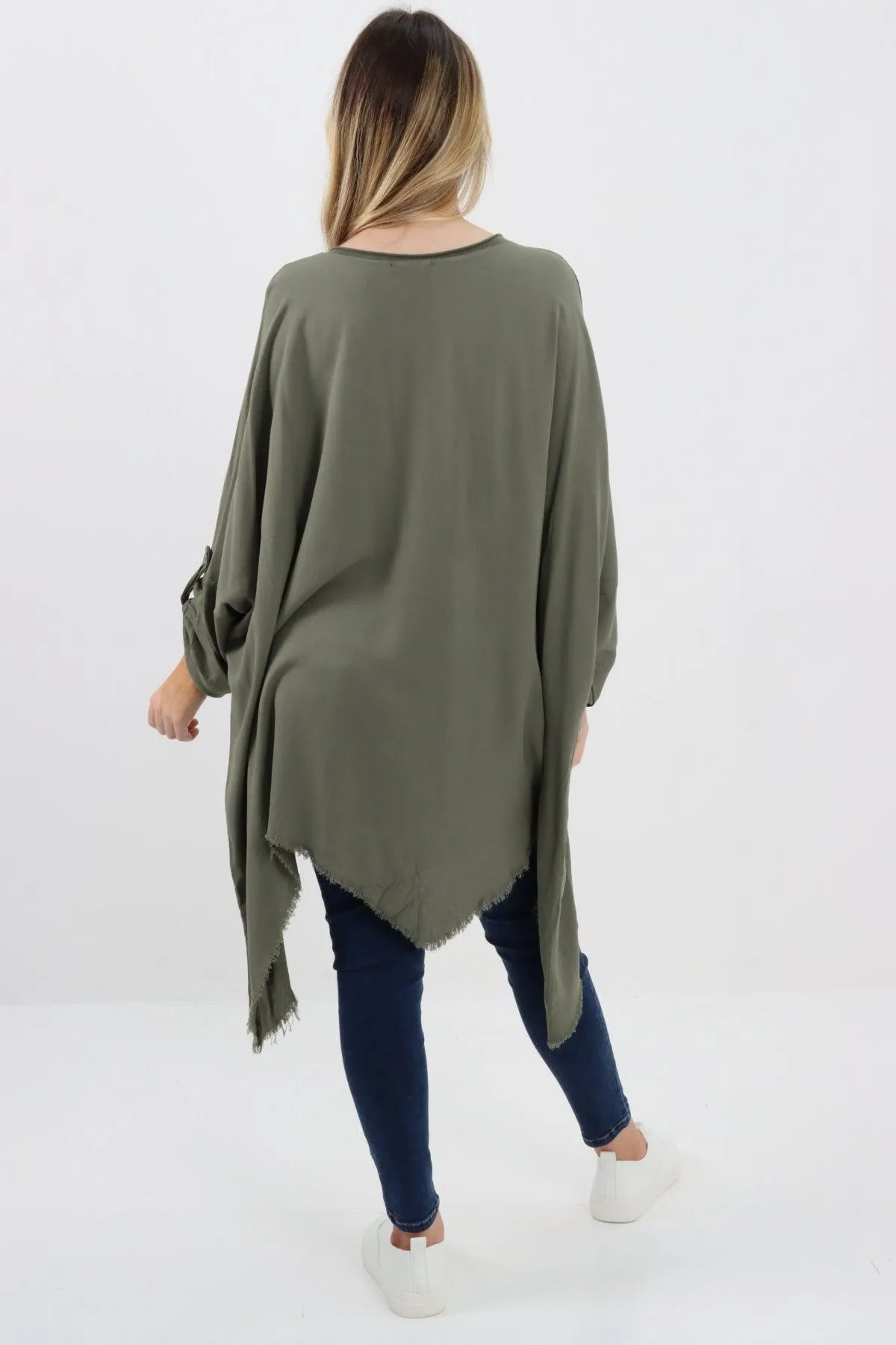 Ladies Made In Italy Foil Feather Raw Edge Top