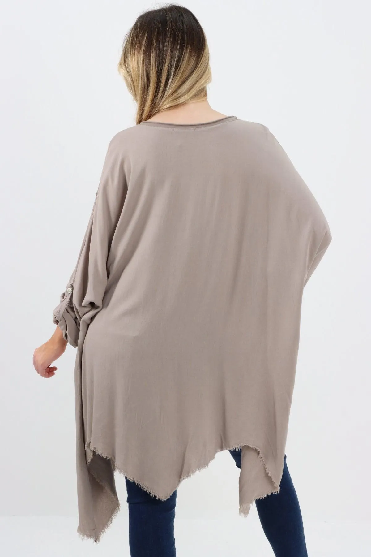 Ladies Made In Italy Foil Feather Raw Edge Top