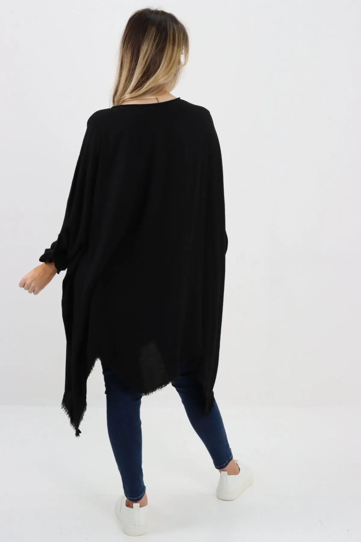 Ladies Made In Italy Foil Feather Raw Edge Top