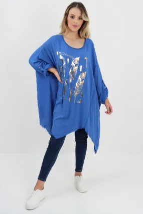 Ladies Made In Italy Foil Feather Raw Edge Top