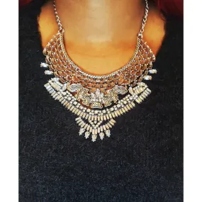 Layered Crystal Bib Statement Necklace
