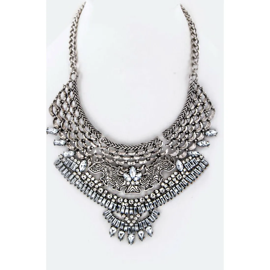 Layered Crystal Bib Statement Necklace