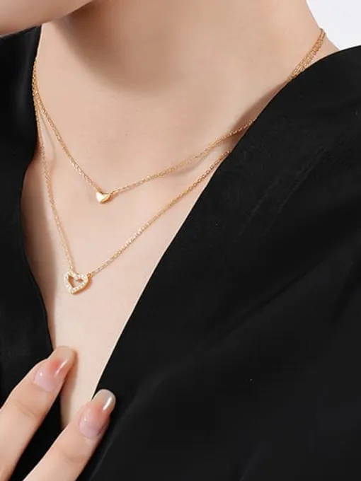 Layered Heart Necklace, .925 Sterling Silver Zircon Dainty Layered Necklace
