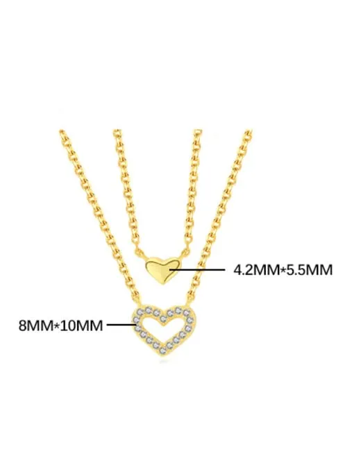 Layered Heart Necklace, .925 Sterling Silver Zircon Dainty Layered Necklace