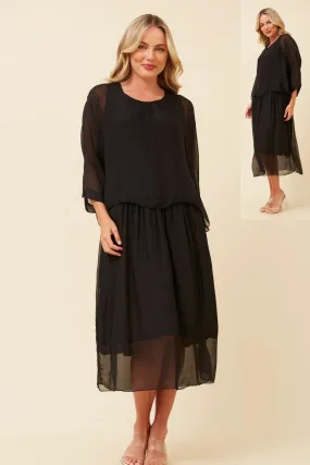 LAYERED SILK DRESS BLACK