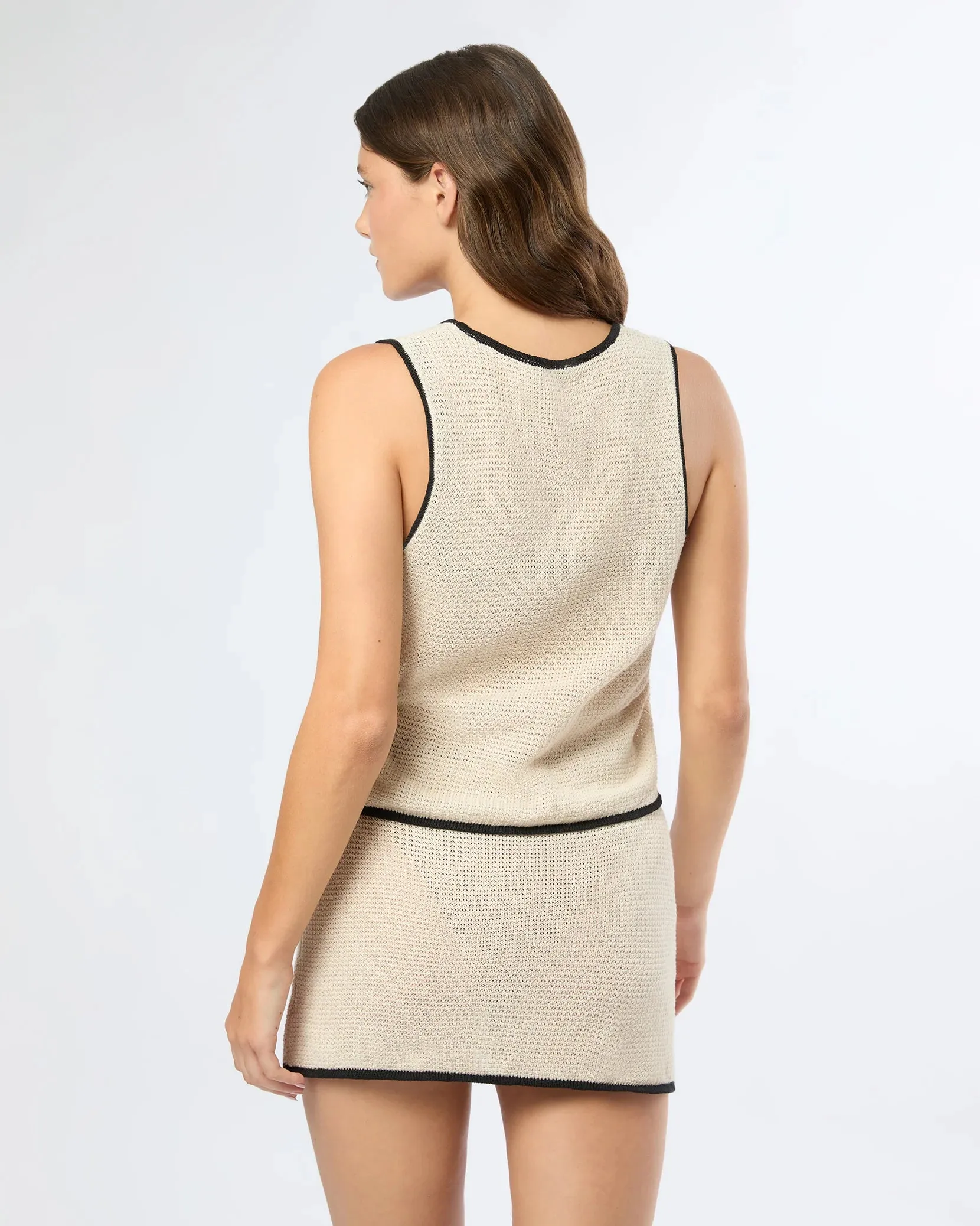 Linen Knit Tie Front Tank Top Birch Black
