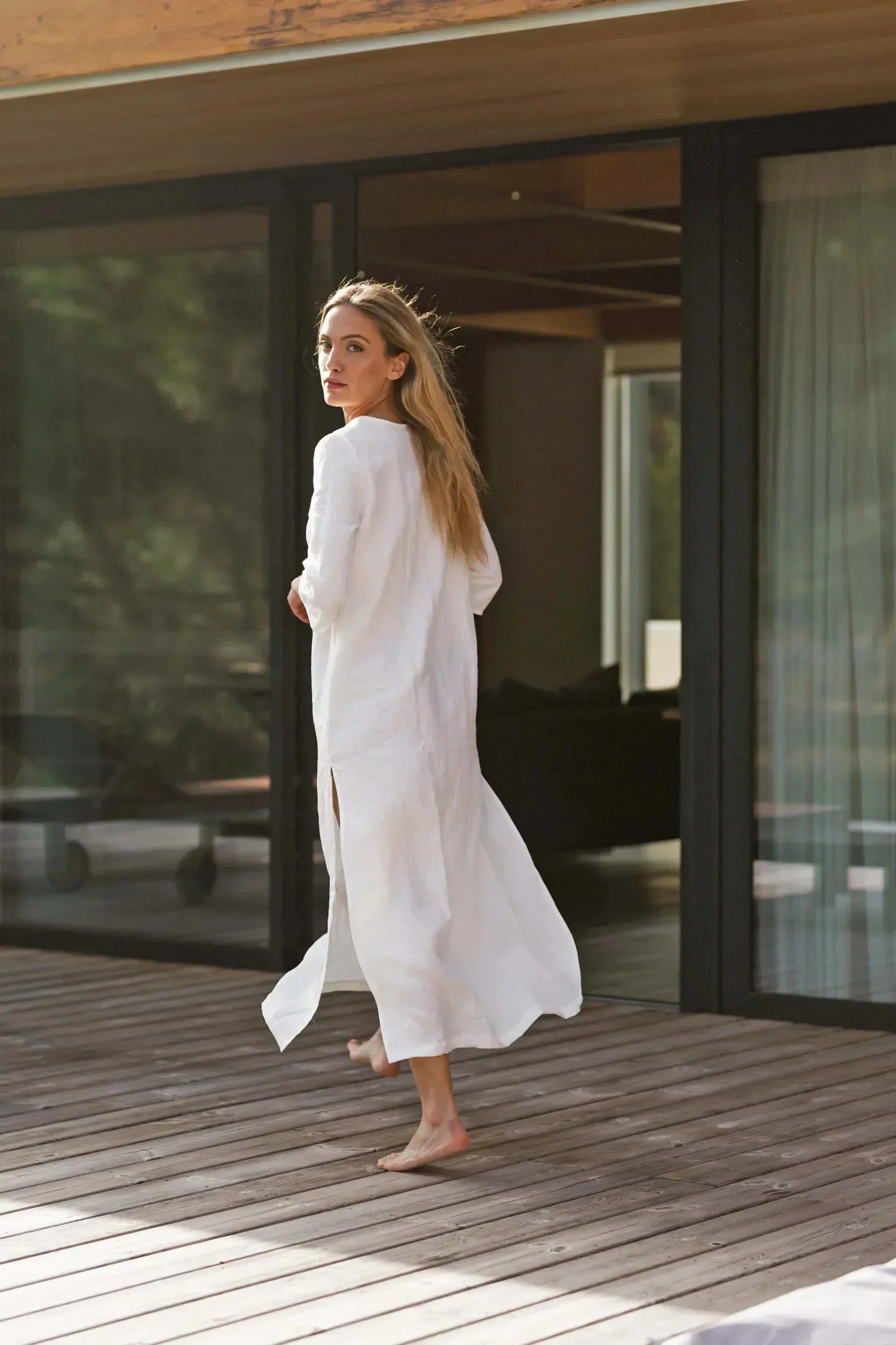 Long linen tunic dress jet-black - Carol