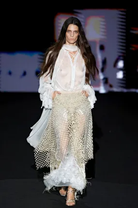 Long-Sleeved Sheer Top and Layered Lace Skirt