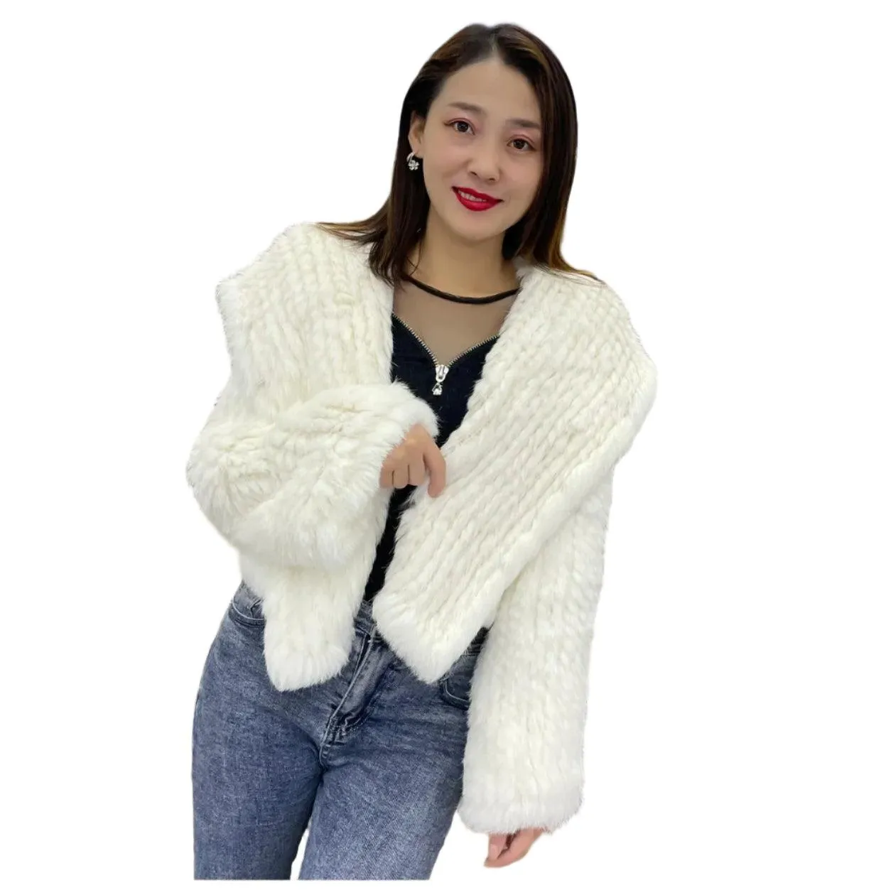 Luxurious Natural Rabbit Fur Hooded Coat – Soft, Warm & Elegant for Winter