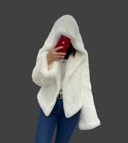 Luxurious Natural Rabbit Fur Hooded Coat – Soft, Warm & Elegant for Winter