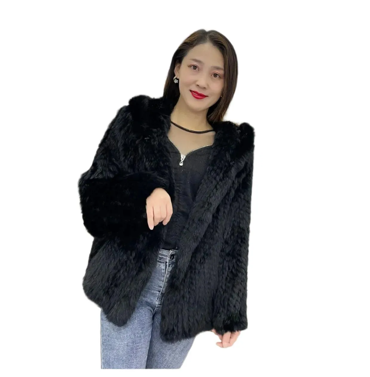 Luxurious Natural Rabbit Fur Hooded Coat – Soft, Warm & Elegant for Winter