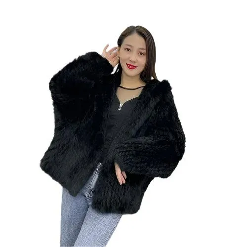 Luxurious Natural Rabbit Fur Hooded Coat – Soft, Warm & Elegant for Winter