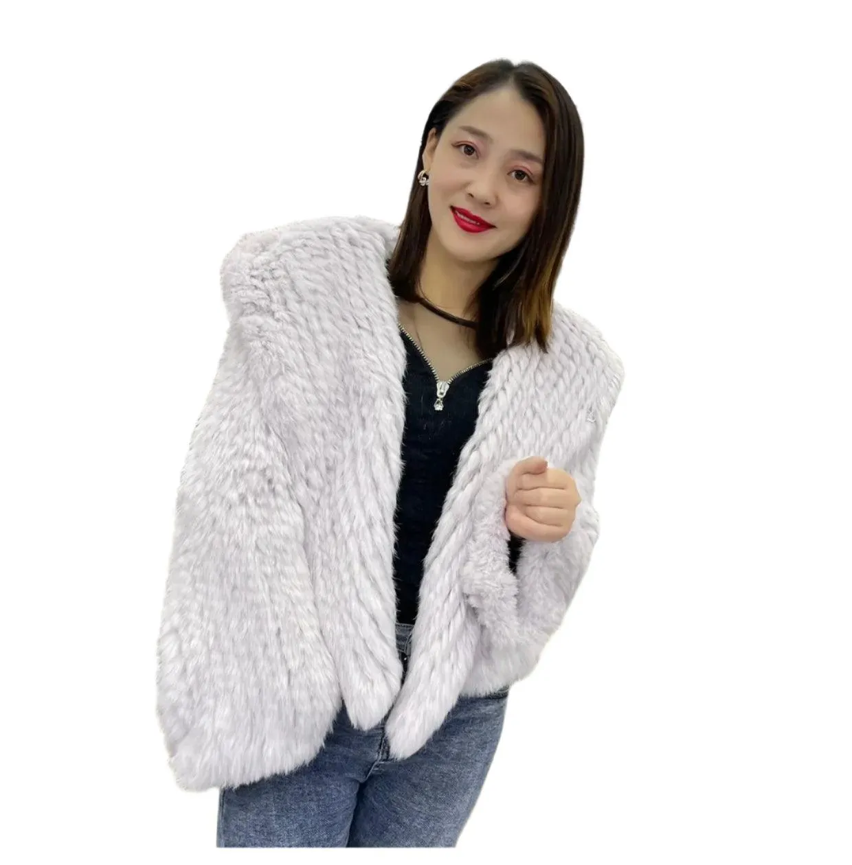 Luxurious Natural Rabbit Fur Hooded Coat – Soft, Warm & Elegant for Winter