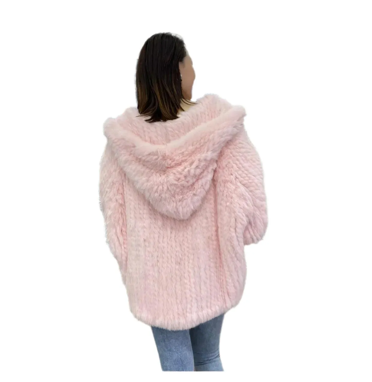 Luxurious Natural Rabbit Fur Hooded Coat – Soft, Warm & Elegant for Winter