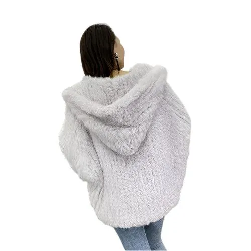 Luxurious Natural Rabbit Fur Hooded Coat – Soft, Warm & Elegant for Winter