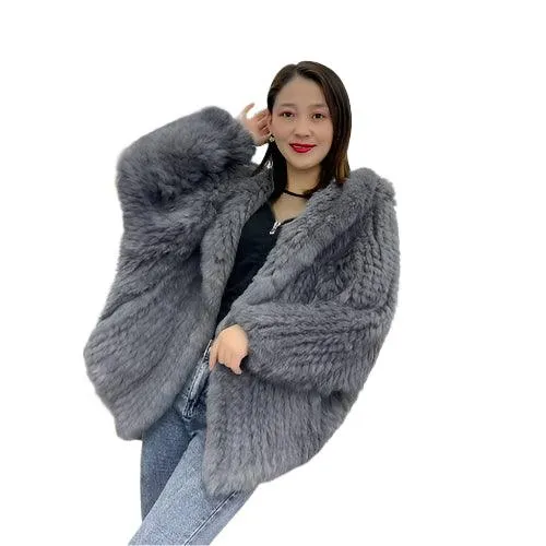 Luxurious Natural Rabbit Fur Hooded Coat – Soft, Warm & Elegant for Winter