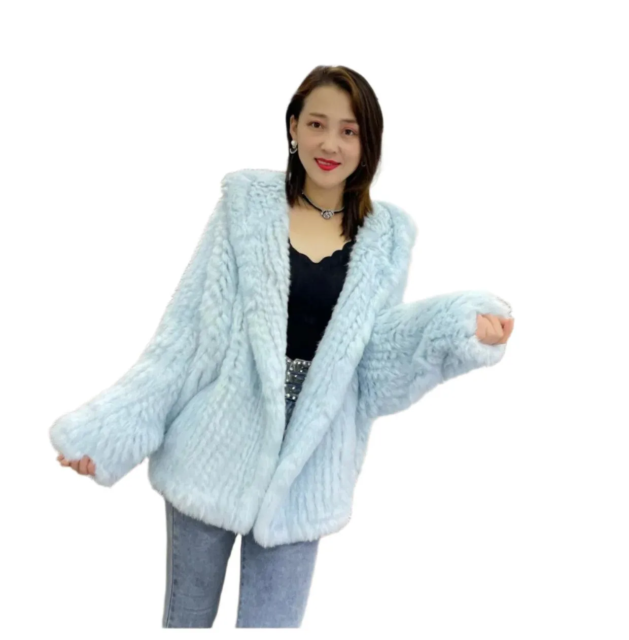 Luxurious Natural Rabbit Fur Hooded Coat – Soft, Warm & Elegant for Winter
