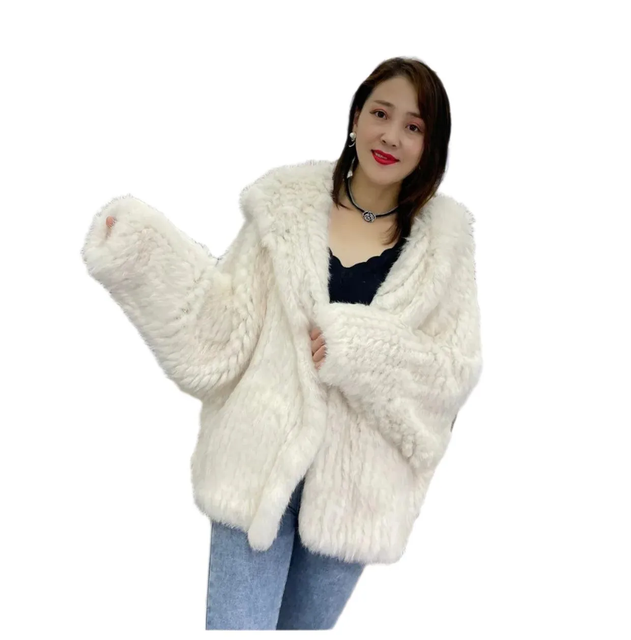 Luxurious Natural Rabbit Fur Hooded Coat – Soft, Warm & Elegant for Winter