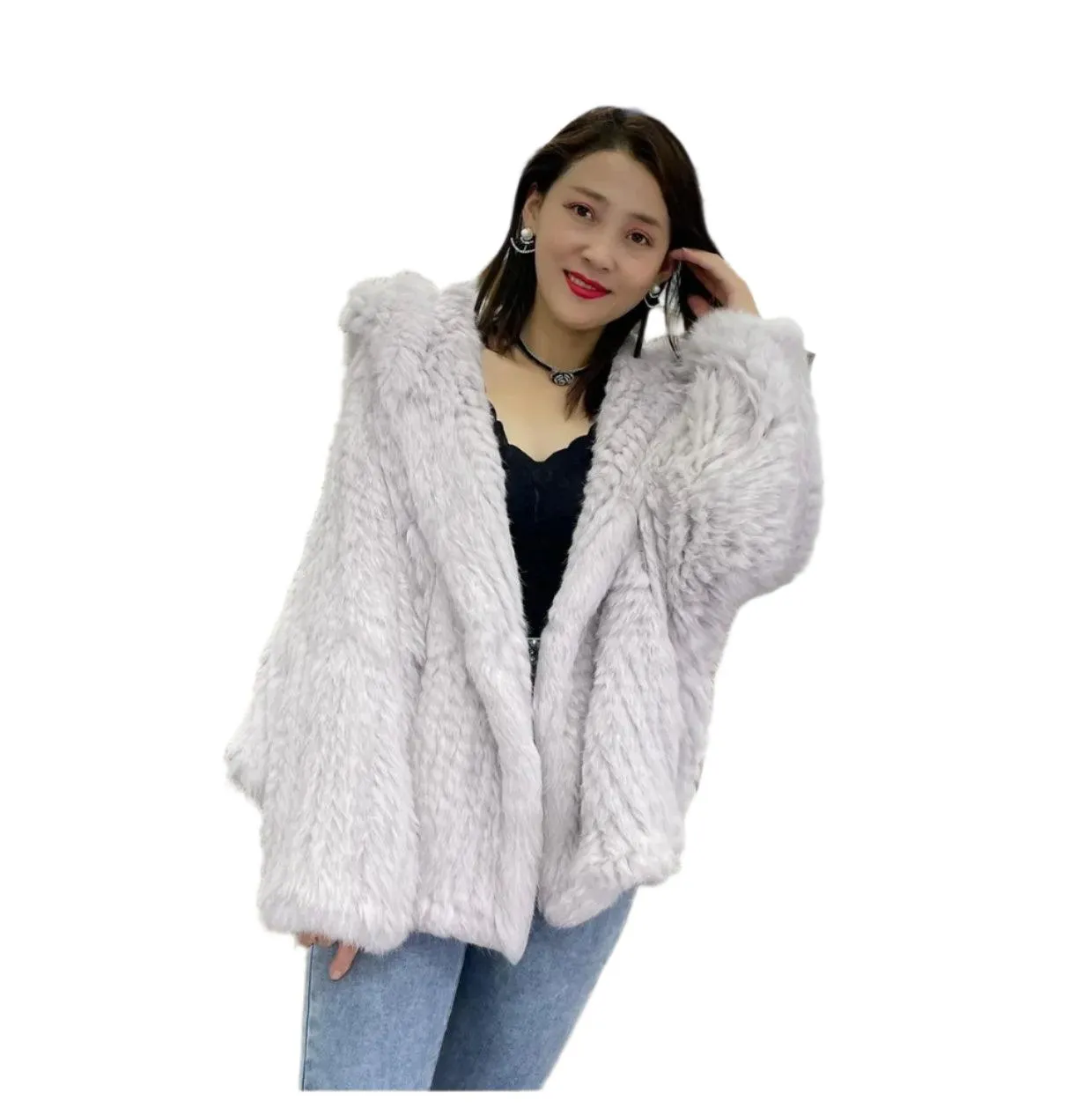 Luxurious Natural Rabbit Fur Hooded Coat – Soft, Warm & Elegant for Winter