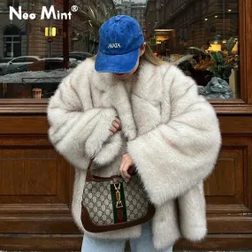 Luxury Faux Fur Gradient Oversized Coat – Chic Winter Fashion for Women