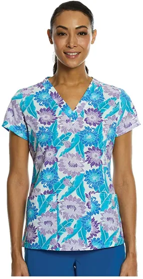 Maevn Women’s Curved V-Neck Print Scrub Top 1767 SPB <br> Sizes XS to 3XL