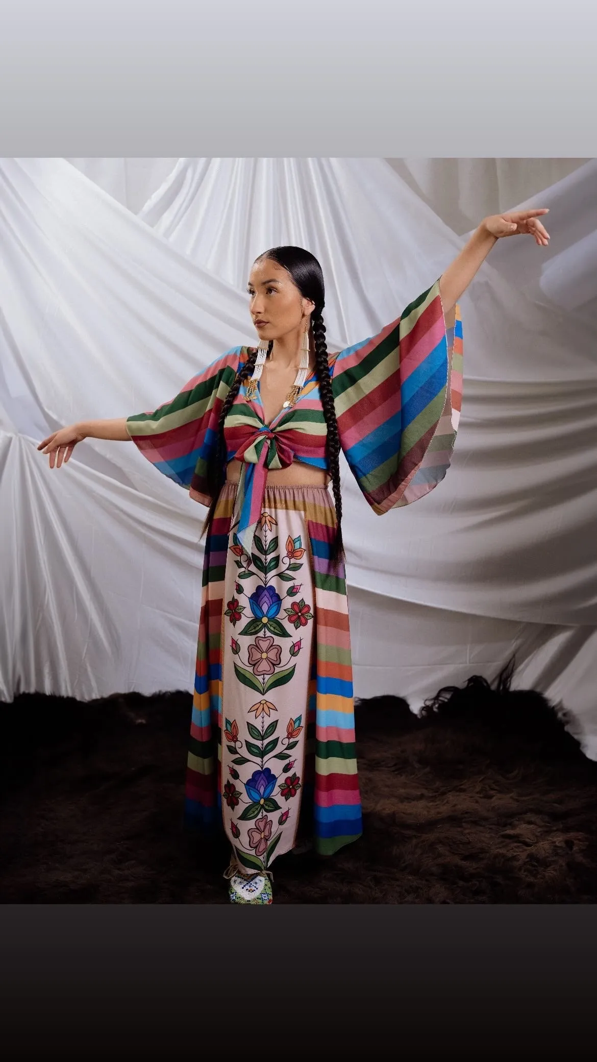Maxi Ribbon Skirt With Panel