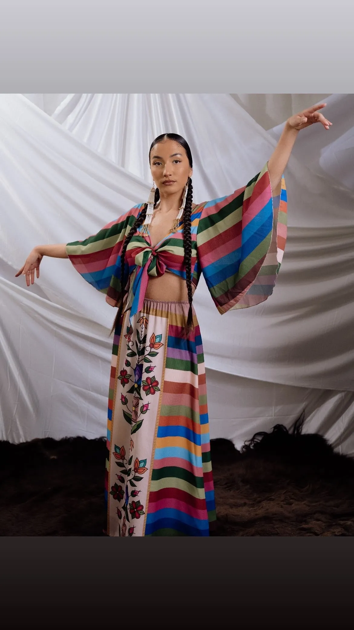Maxi Ribbon Skirt With Panel