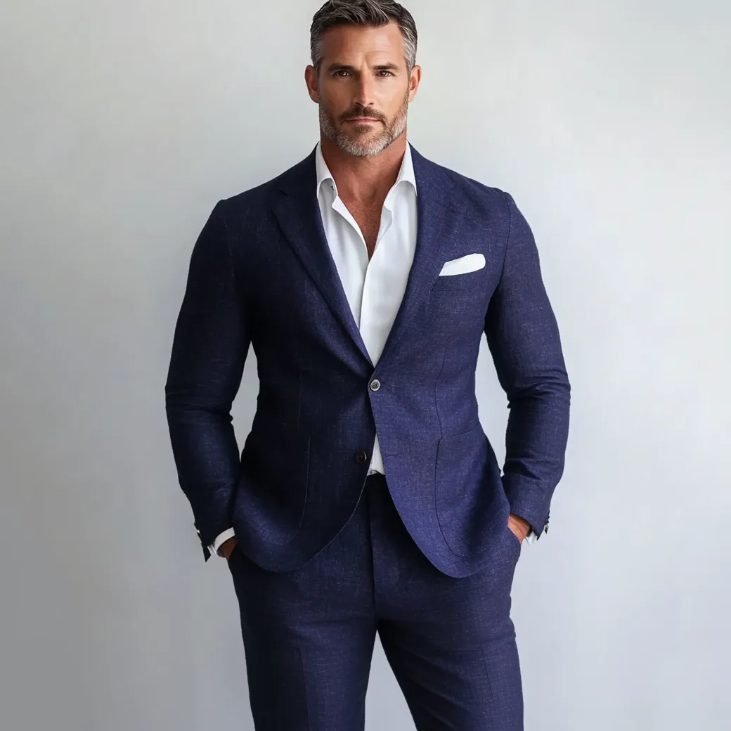 Men's Business Notched Lapel Two Button Patch Pocket Blazer