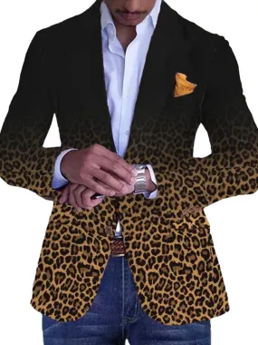Men's Lapel Single-Breasted Gradient Leopard Print Retro Casual Blazer