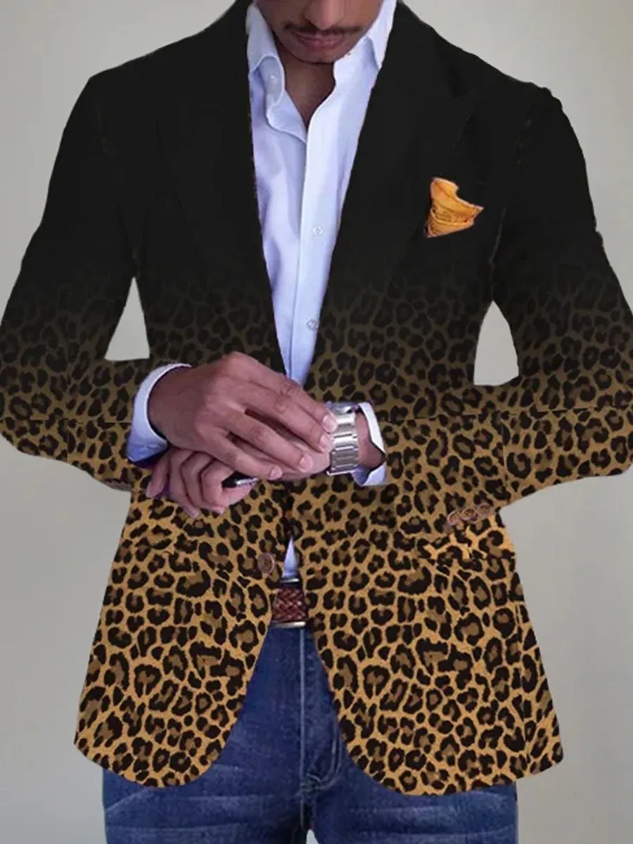 Men's Lapel Single-Breasted Gradient Leopard Print Retro Casual Blazer