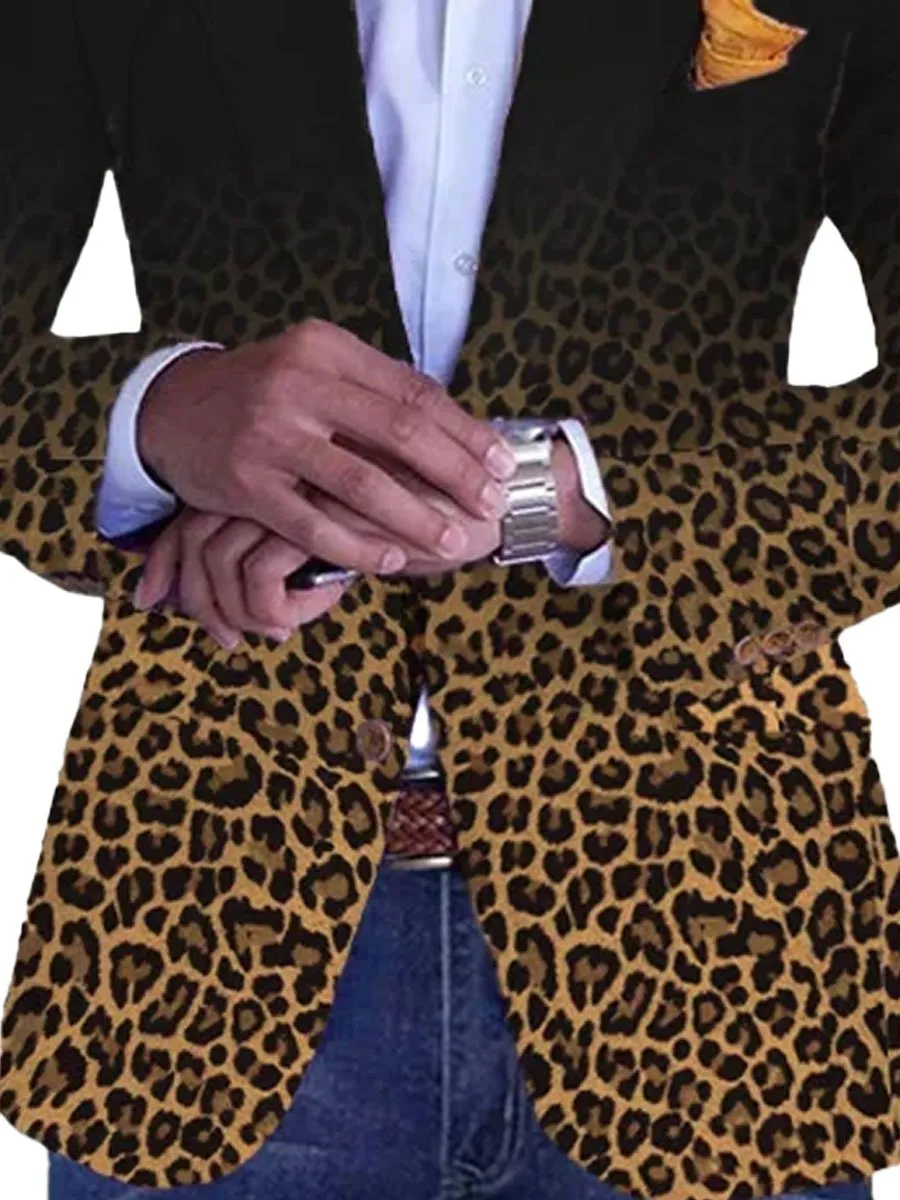 Men's Lapel Single-Breasted Gradient Leopard Print Retro Casual Blazer