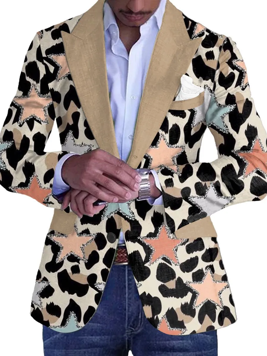 Men's Leopard And Star Print Single Breasted Vintage Blazer