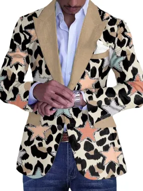Men's Leopard And Star Print Single Breasted Vintage Blazer