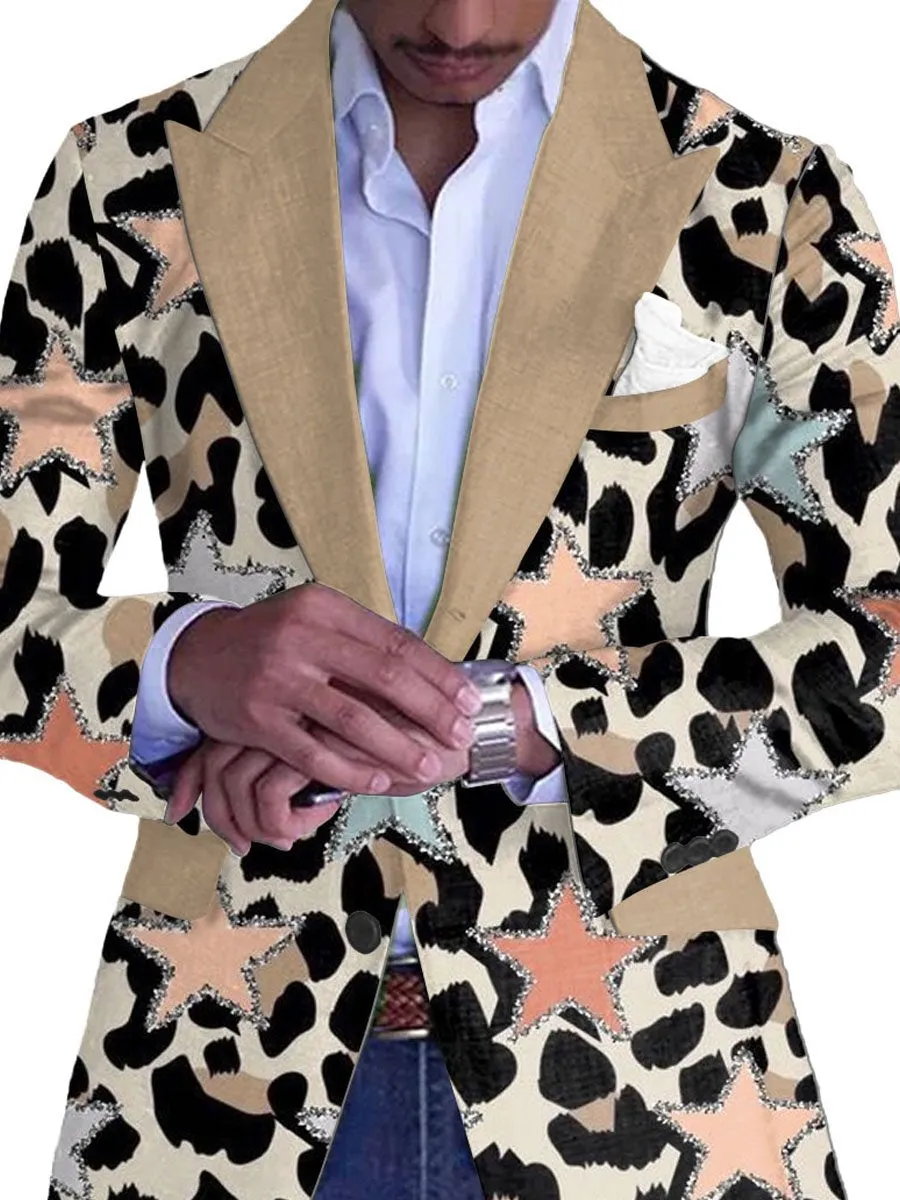 Men's Leopard And Star Print Single Breasted Vintage Blazer