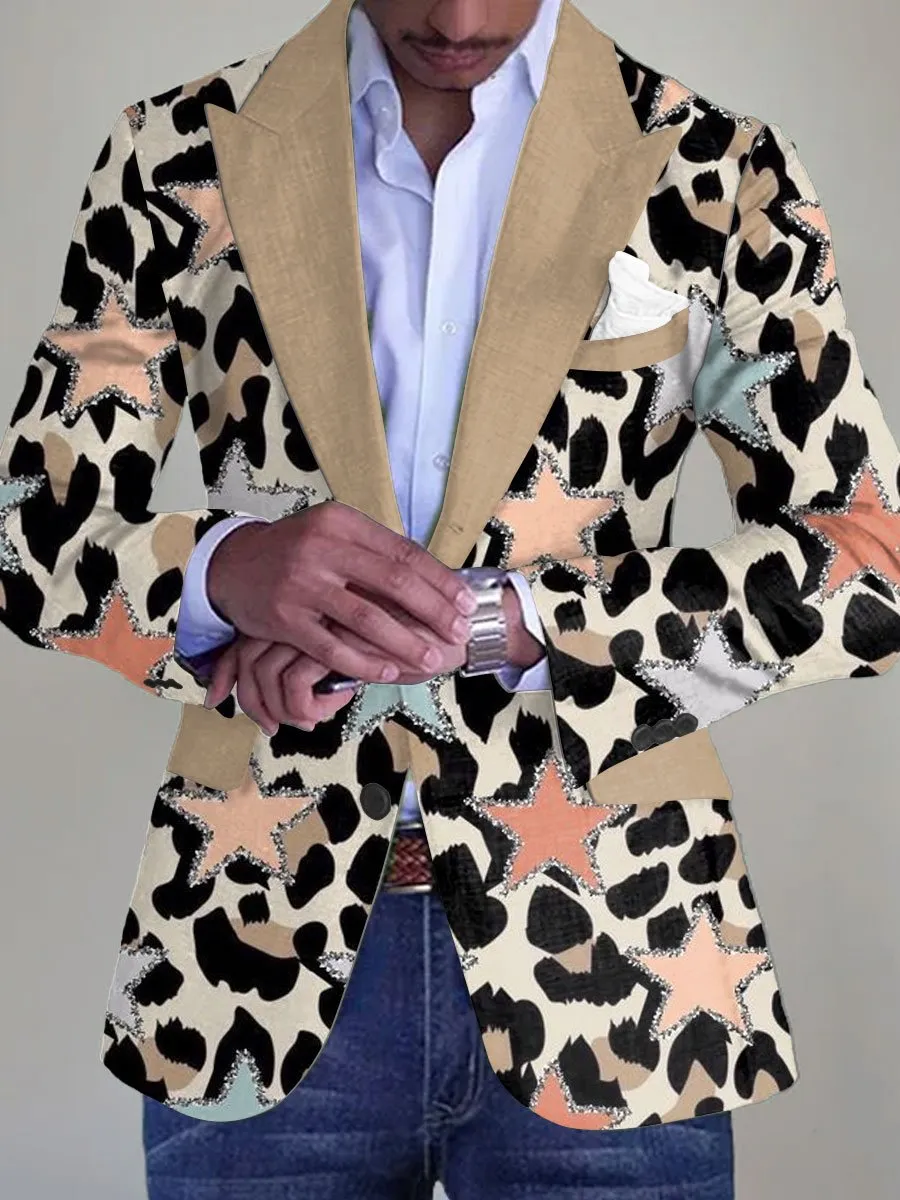 Men's Leopard And Star Print Single Breasted Vintage Blazer