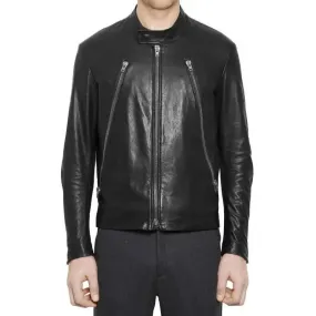 Men's Retro Style Black Moto Leather Riding Jacket