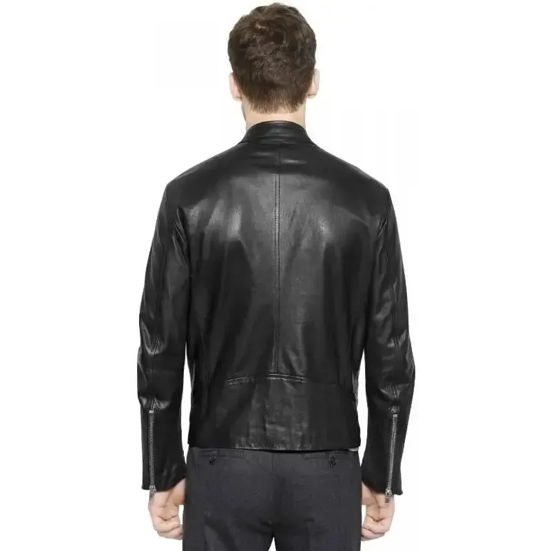 Men's Retro Style Black Moto Leather Riding Jacket