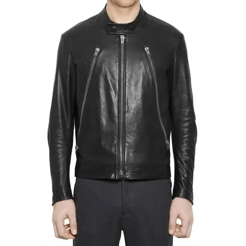 Men's Retro Style Black Moto Leather Riding Jacket